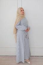 Faiza Striped Asymmetric Ruched Maxi Set-Blue
