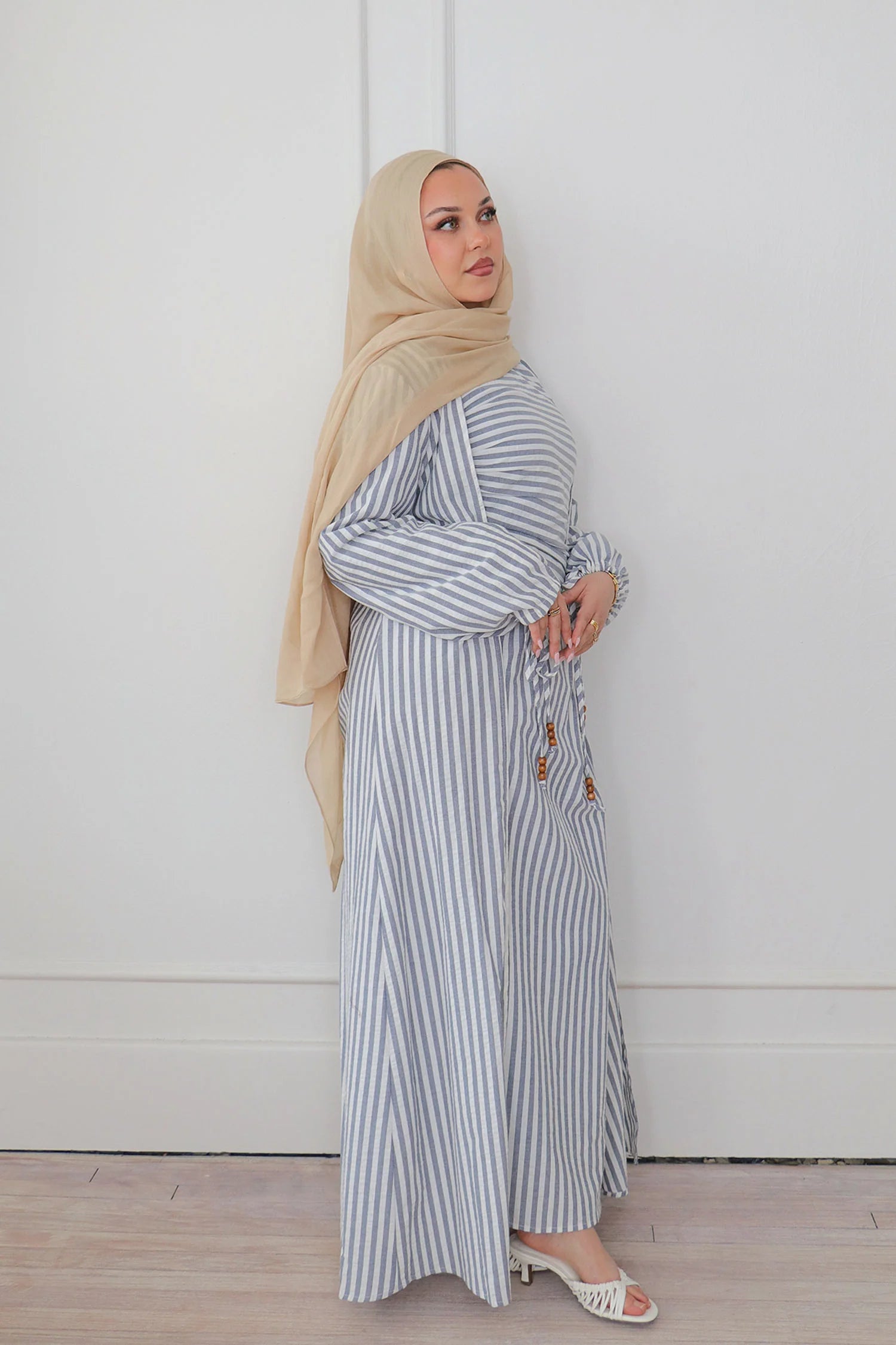 Faiza Striped Asymmetric Ruched Maxi Set-Blue