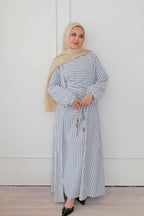 Faiza Striped Asymmetric Ruched Maxi Set-Blue
