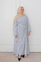 Faiza Striped Asymmetric Ruched Maxi Set-Blue
