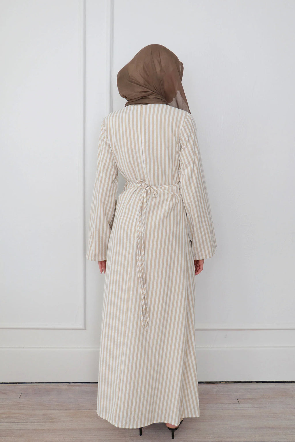 Faiza Striped Asymmetric Ruched Maxi Set-White