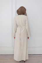 Faiza Striped Asymmetric Ruched Maxi Set-White