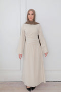 Faiza Striped Asymmetric Ruched Maxi Set-White