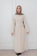 Faiza Striped Asymmetric Ruched Maxi Set-White