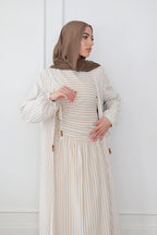 Faiza Striped Asymmetric Ruched Maxi Set-White