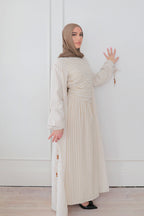 Faiza Striped Asymmetric Ruched Maxi Set-White