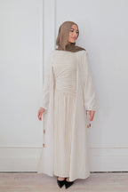 Faiza Striped Asymmetric Ruched Maxi Set-White