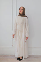 Faiza Striped Asymmetric Ruched Maxi Set-White