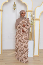 Salma Asymmetric Ruffle-Trim Floral Maxi-Coffee