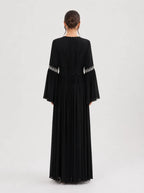 Noora Rhinestone Flare‑Sleeve Abaya-Black
