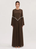 Noora Rhinestone Flare‑Sleeve Abaya-Brown