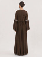 Noora Rhinestone Flare‑Sleeve Abaya-Brown