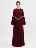 Noora Rhinestone Flare‑Sleeve Abaya-Wine
