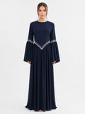 Noora Rhinestone Flare‑Sleeve Abaya-Blue