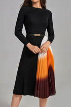 Reese Gradient Patchwork Pleated Midi Dress	