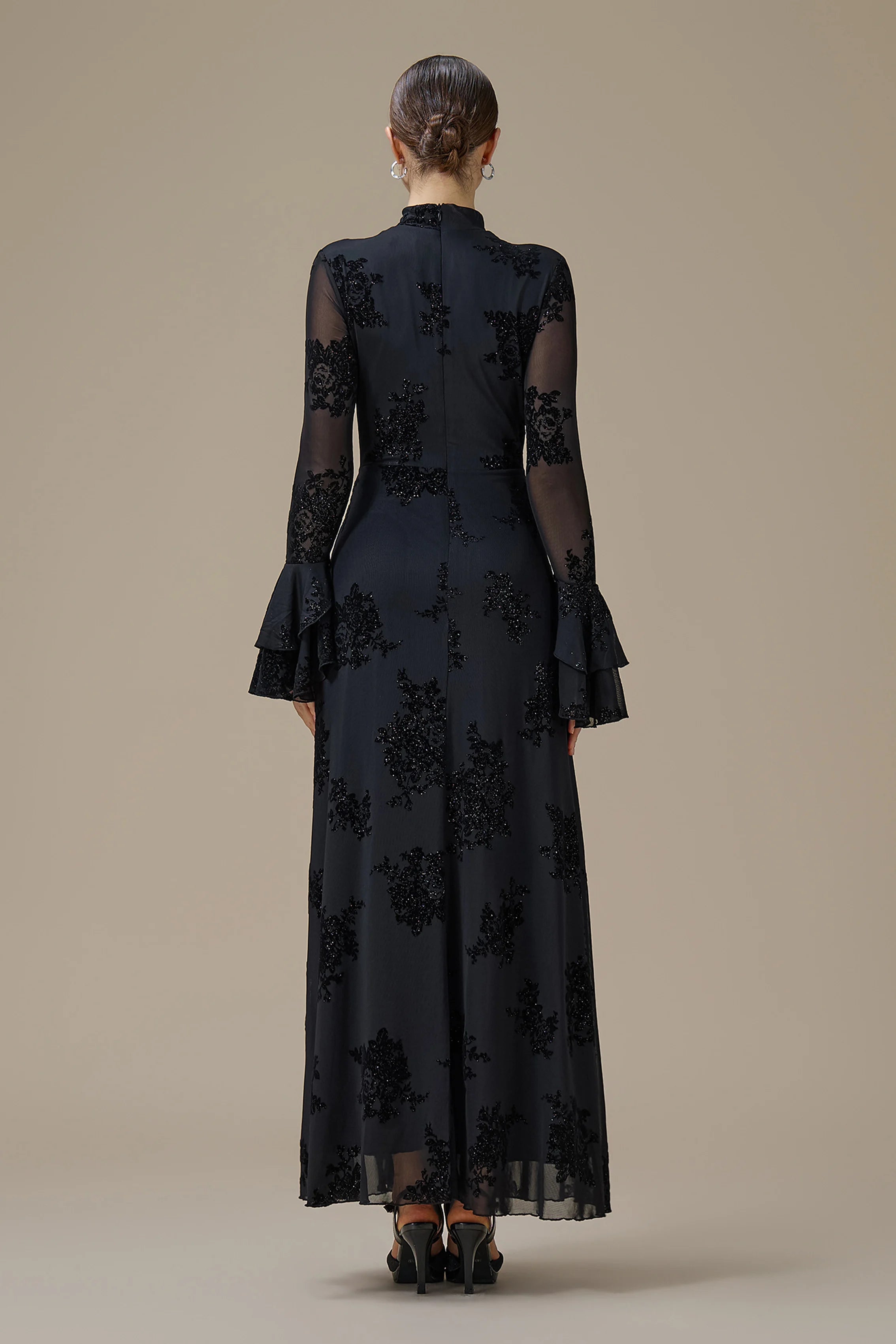 Kaia Twist Front Flare Sleeve Maxi-Black