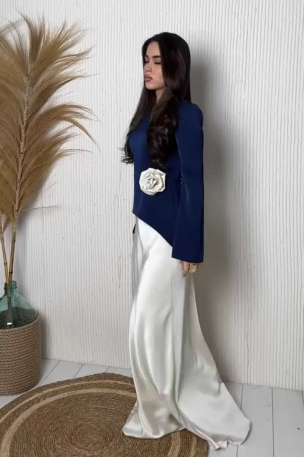 Lina 3D Flower Flare Sleeve Satin Maxi Dress