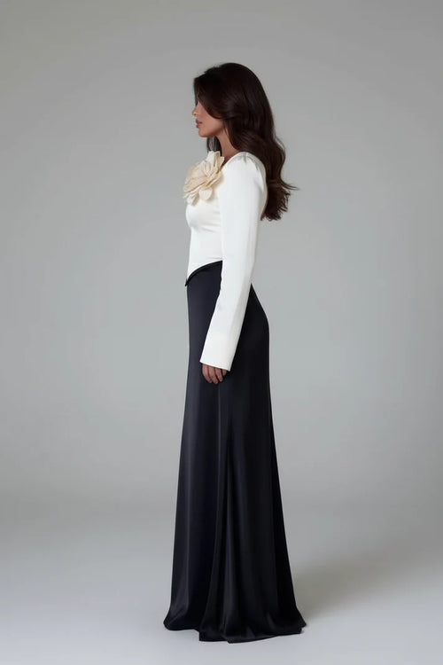 Camila Square Neck 3D Flower Two Tone Maxi Dress