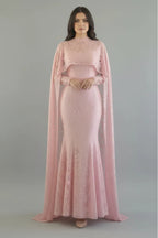 Lila Cape Sleeve Lace Mermaid Maxi Dress-Pink