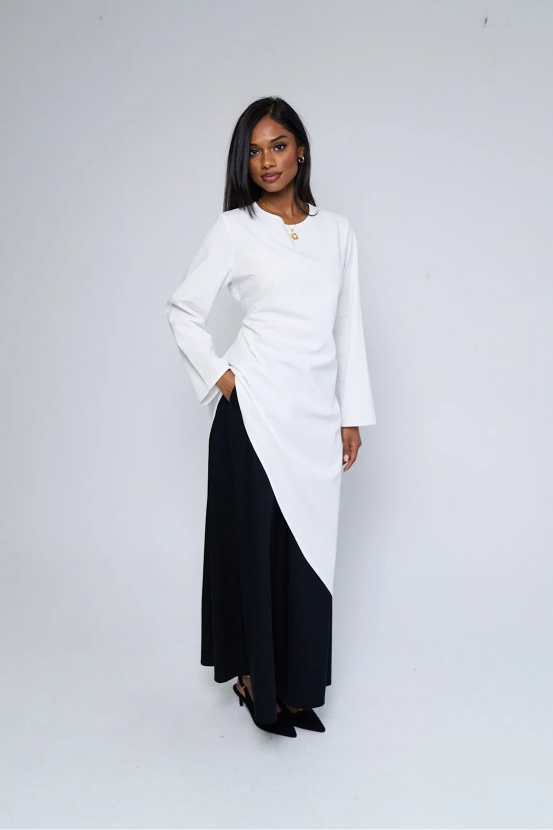 Irene Elastic Waist Casual Maxi Skirt-Black