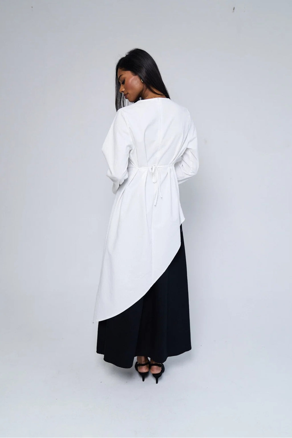Zoe Asymmetrical Flare Sleeve Tunic Top-White