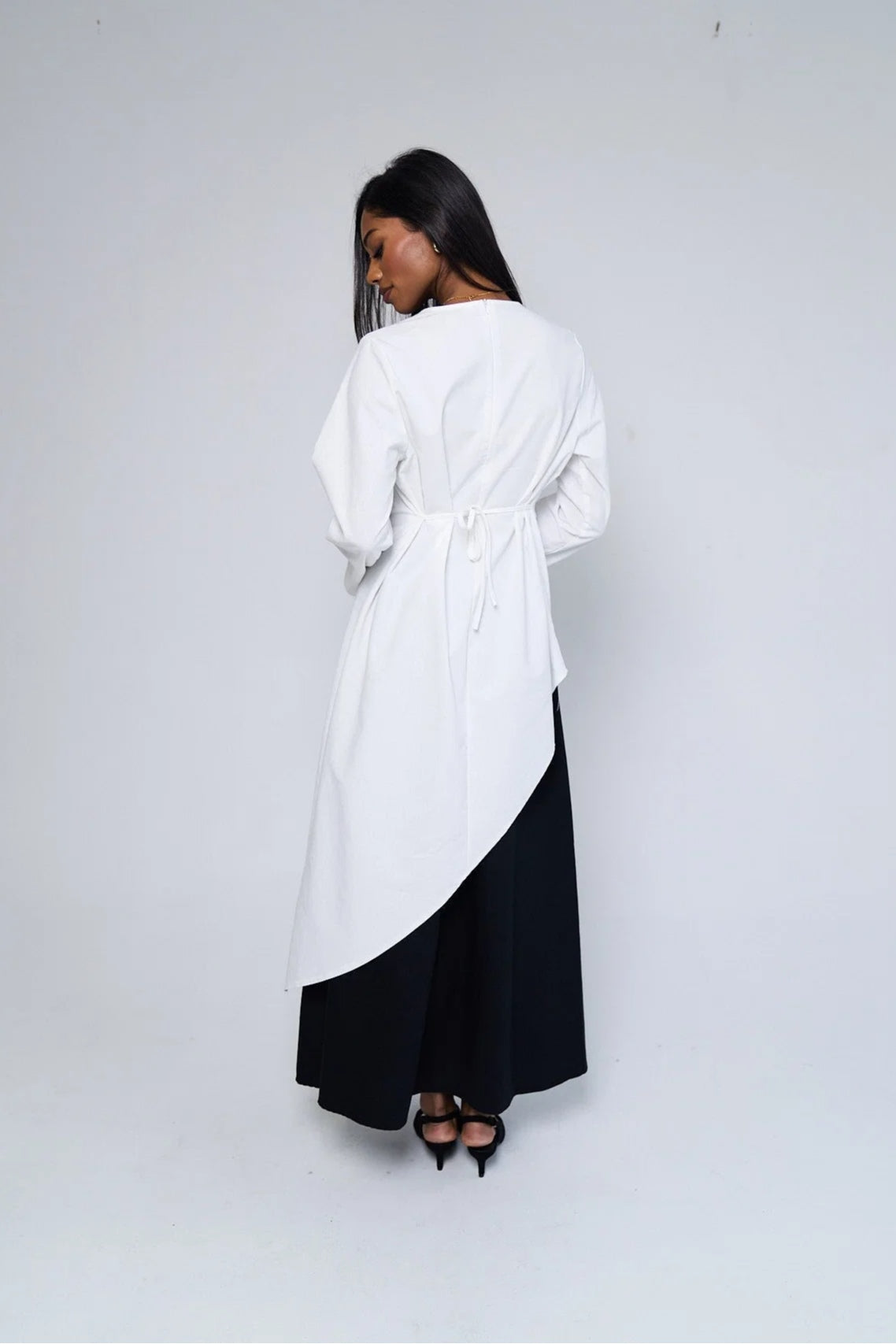 Zoe Asymmetrical Flare Sleeve Tunic Top-White