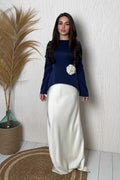 Lina 3D Flower Flare Sleeve Satin Maxi Dress