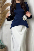 Lina 3D Flower Flare Sleeve Satin Maxi Dress