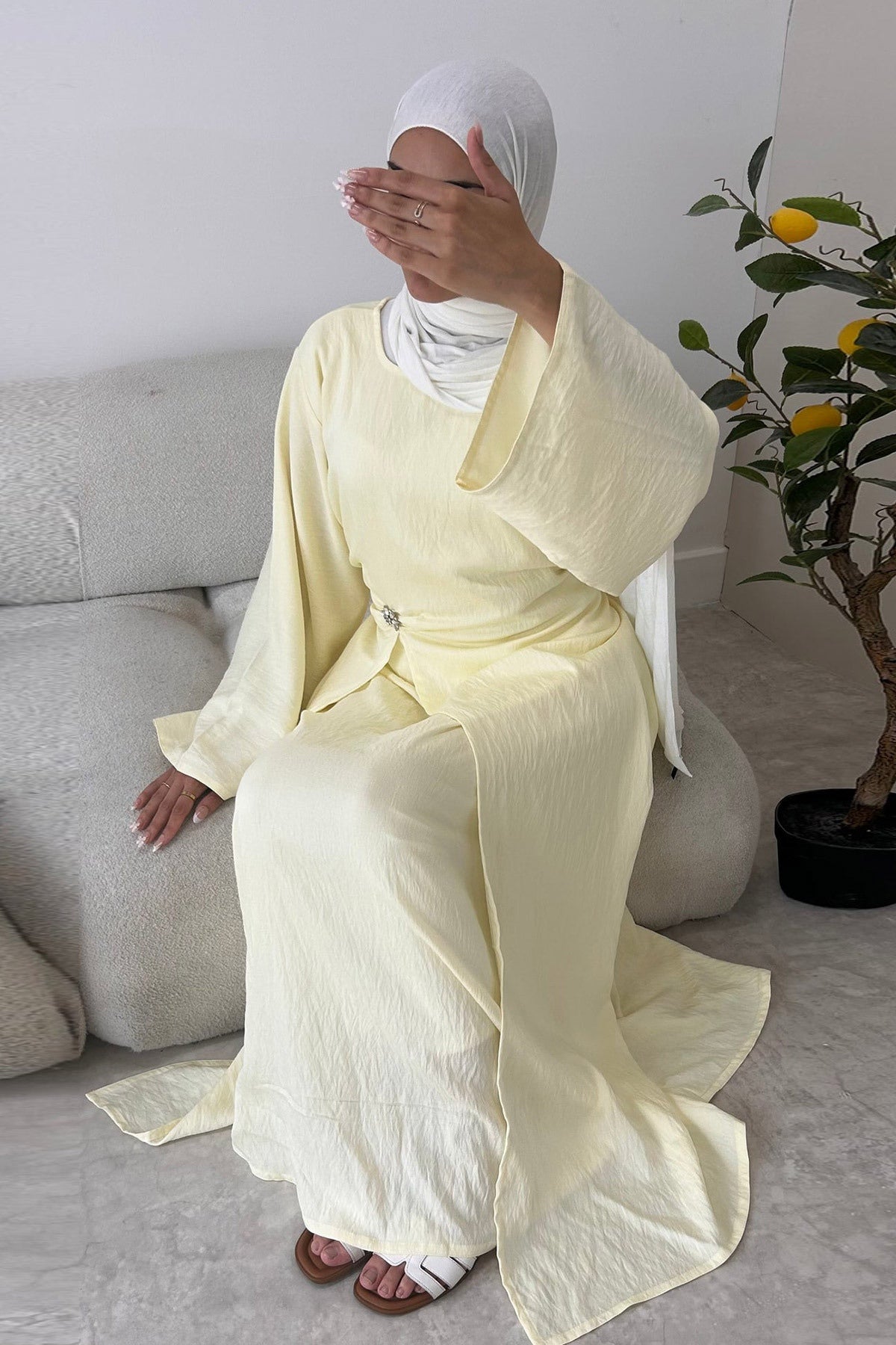 Sara Brooch Waist Tie Maxi Dress-Yellow