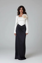 Camila Square Neck 3D Flower Two Tone Maxi Dress