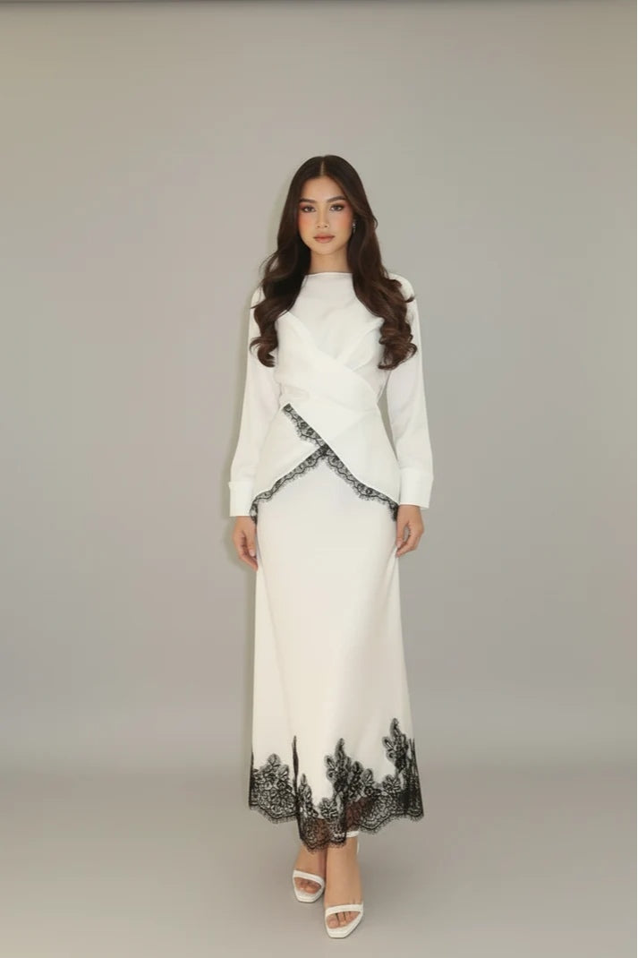 Dania Wrap Lace Trim Two Piece Co-ord-White
