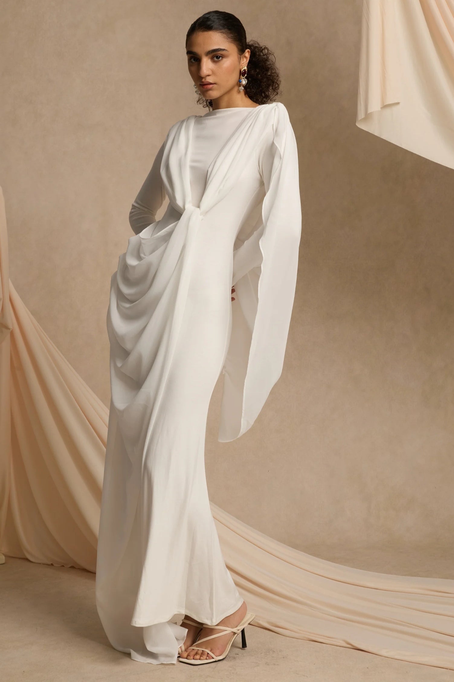 Elegant Draped Shawl Maxi Dress