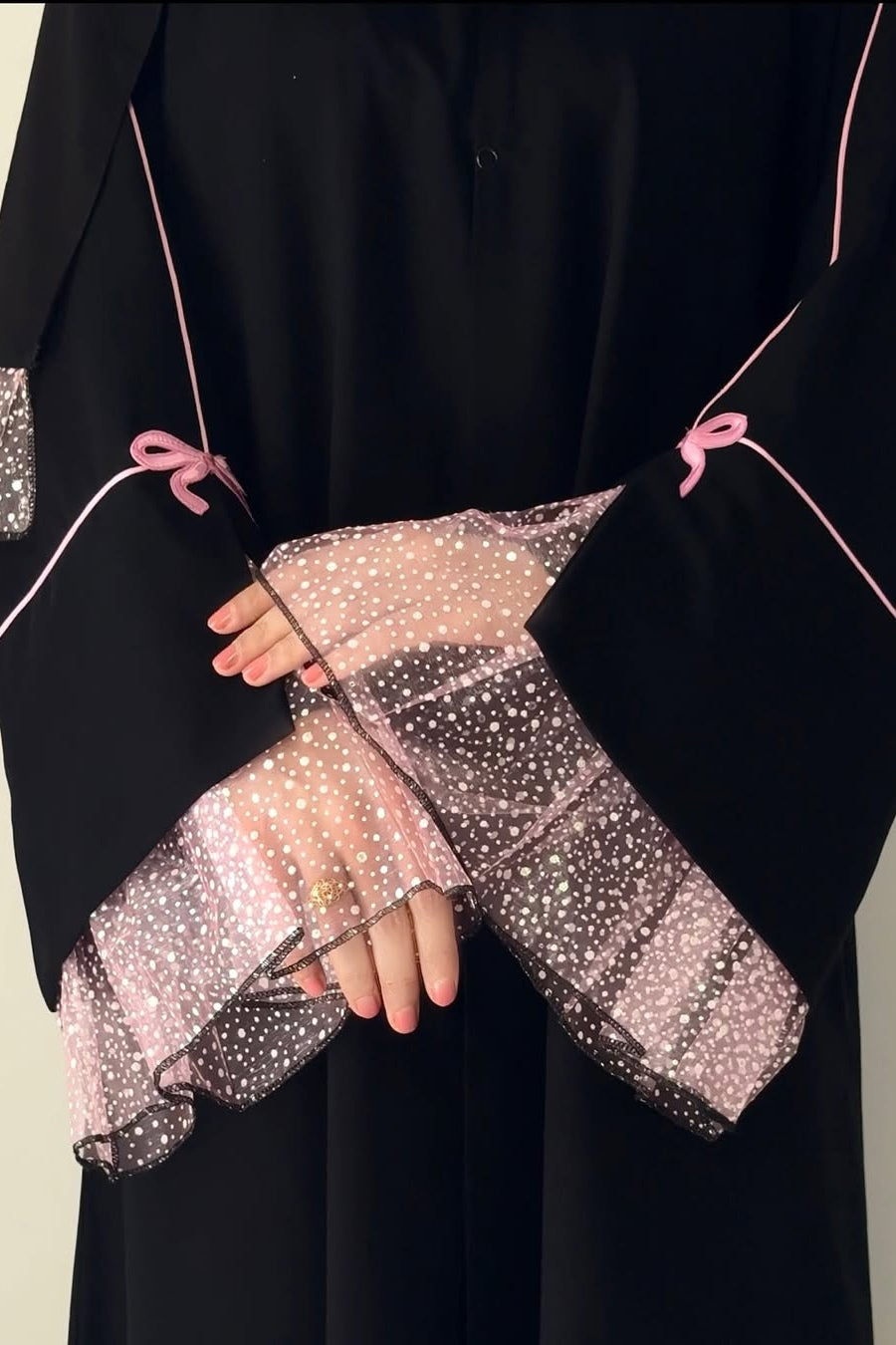 Kate Piping Bow Mesh Abaya