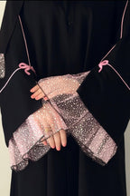 Kate Piping Bow Mesh Abaya