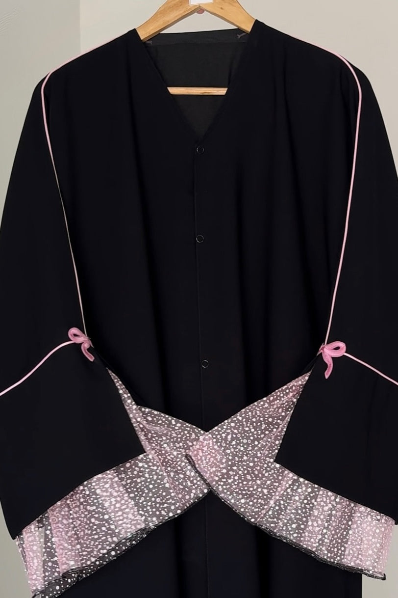 Kate Piping Bow Mesh Abaya