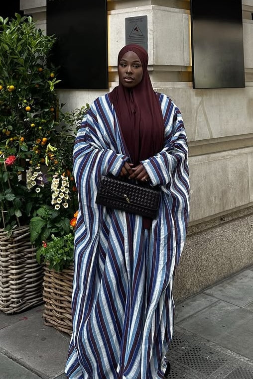 Safiya Multi-Track Linear Stripe Open Abaya