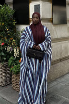 Safiya Multi-Track Linear Stripe Open Abaya