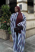 Safiya Multi-Track Linear Stripe Open Abaya