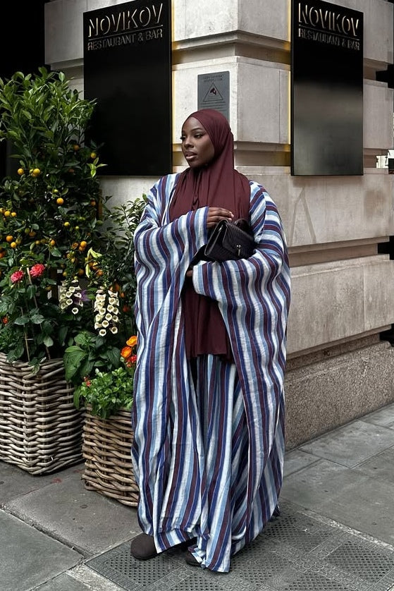 Safiya Multi-Track Linear Stripe Open Abaya