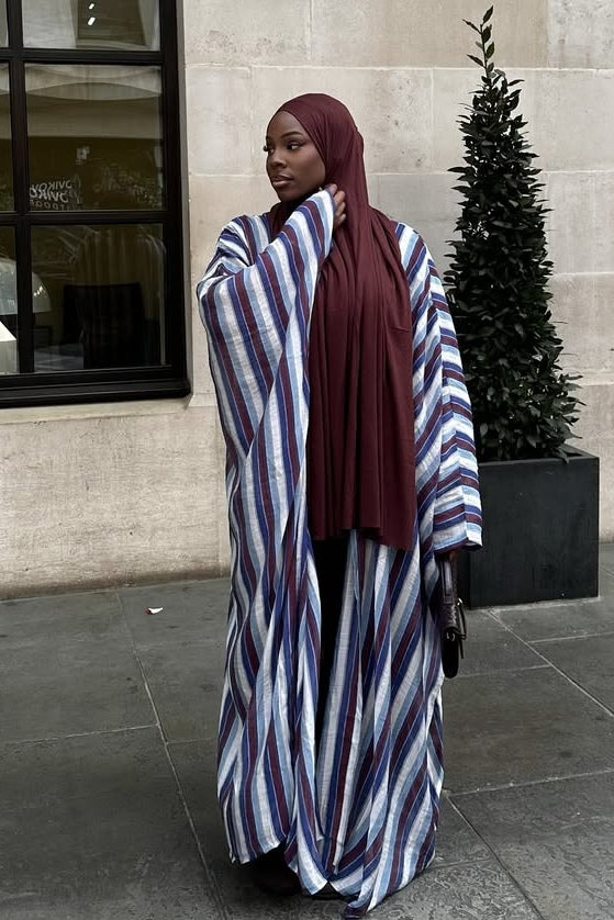Safiya Multi-Track Linear Stripe Open Abaya
