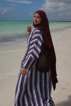 Safiya Multi-Track Linear Stripe Open Abaya