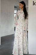 White Floral Flared Sleeve Dress