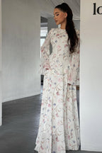 White Floral Flared Sleeve Dress