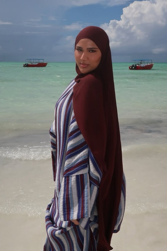 Safiya Multi-Track Linear Stripe Open Abaya