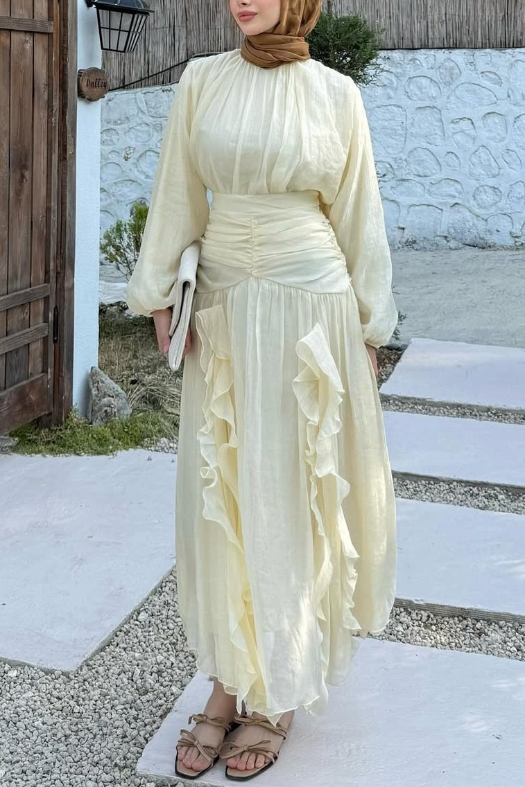 Gathered Bodice Ruched Waistband Maxi Dress