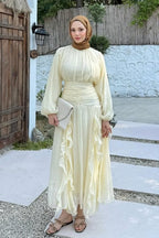 Gathered Bodice Ruched Waistband Maxi Dress