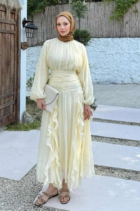 Gathered Bodice Ruched Waistband Maxi Dress