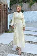 Gathered Bodice Ruched Waistband Maxi Dress