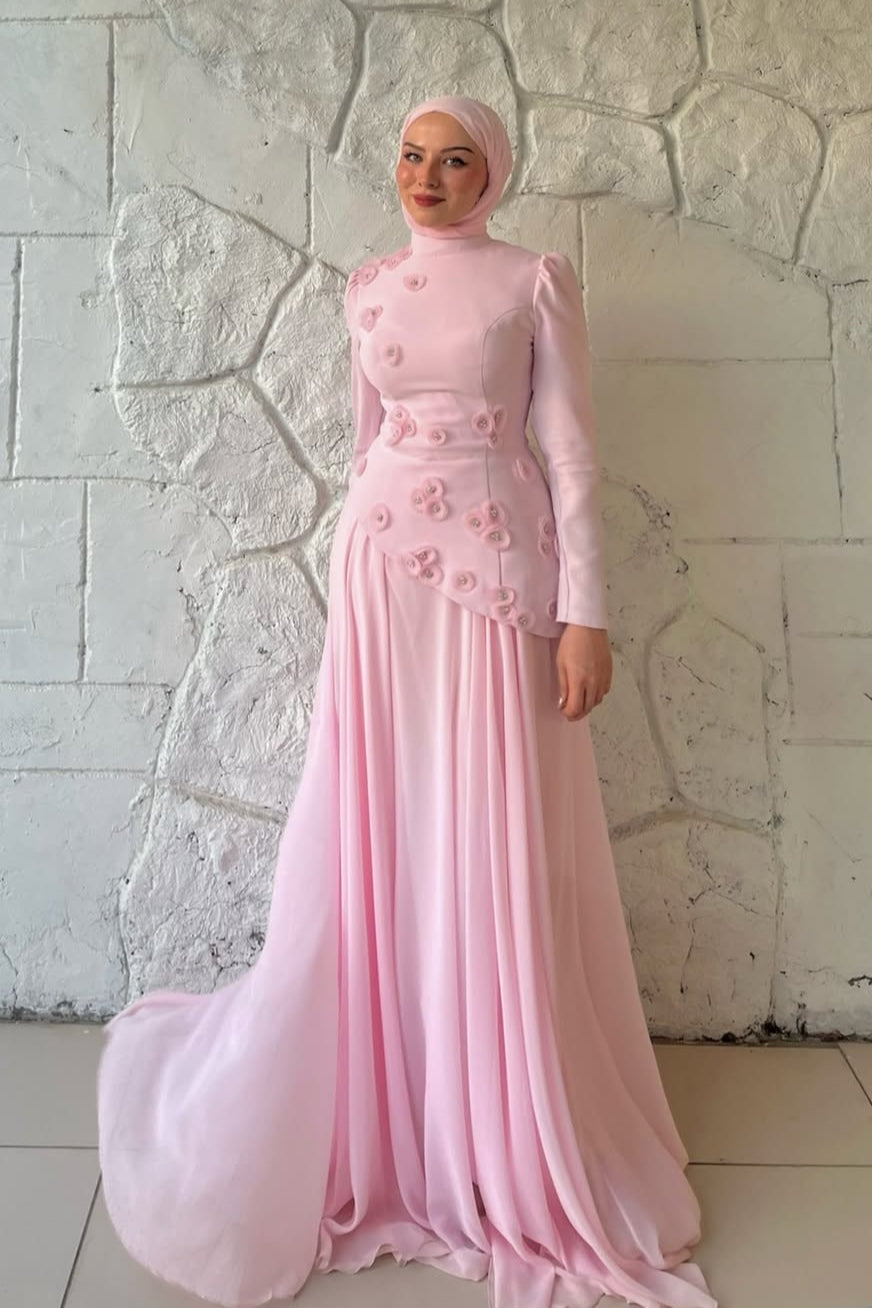 3D Floral Applique Chiffon Cape Peplum Maxi Dress