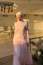 3D Floral Applique Chiffon Cape Peplum Maxi Dress